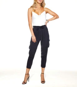 Satin Pocket Allyn Paper Bag Waist Pant Black