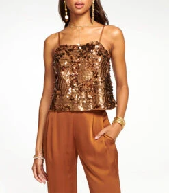 Issy Sequin Tank Top Brown