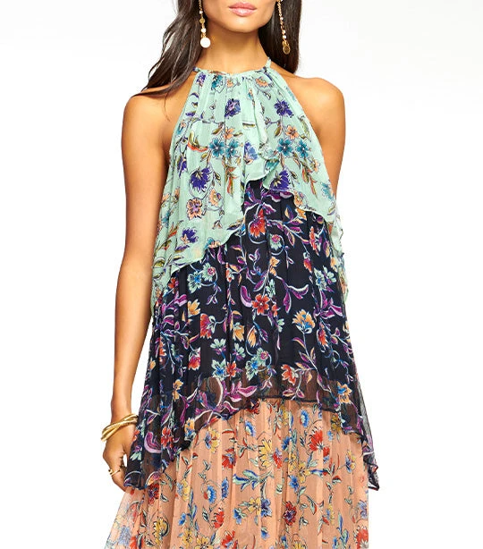 Printed Chrisley Tiered Maxi Dress Navy Jardin - Image 3