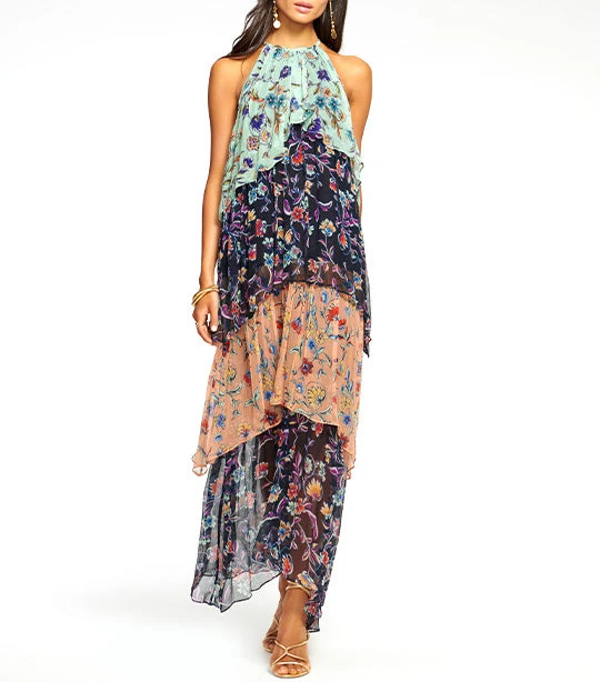 Printed Chrisley Tiered Maxi Dress Navy Jardin
