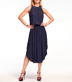Audrey Smocked Midi Dress Navy